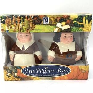 The Pilgrim Pair Thanksgiving Salt & Pepper Shakers Encore Edition Porcelain